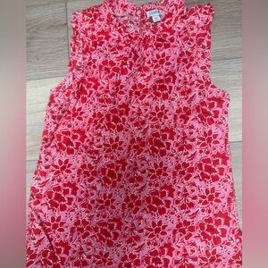 J. Crew Printed Linen Blend Ruffleneck Sleeveless Floral Top Womens XS